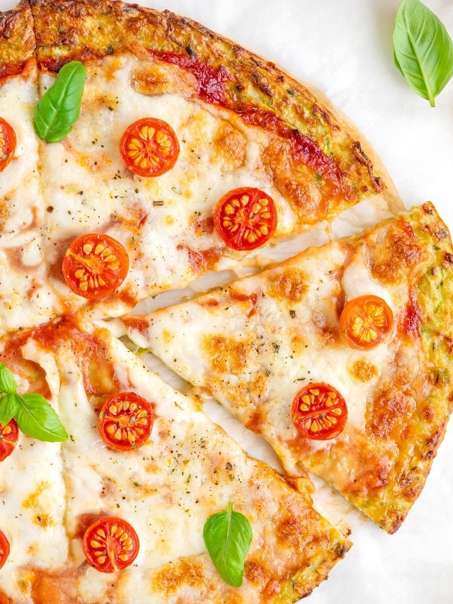 Zucchini crust pizza with tomatoes