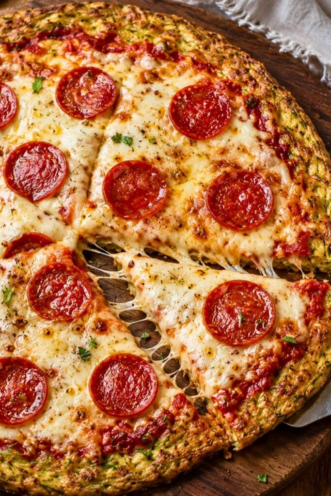Zucchini Crust Pizza Easy with cheese and pepperoni