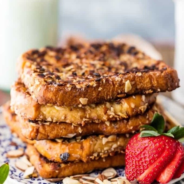 French Toast with Strawberry Syrup and Almond