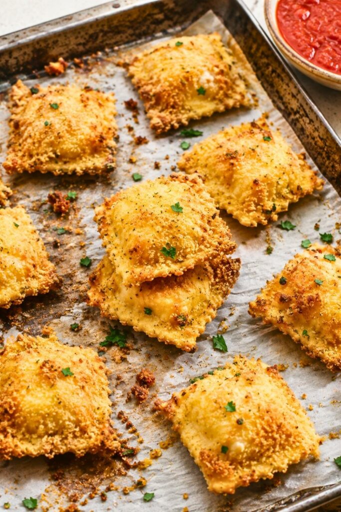 Baked Crispy Parmesan Ravioli