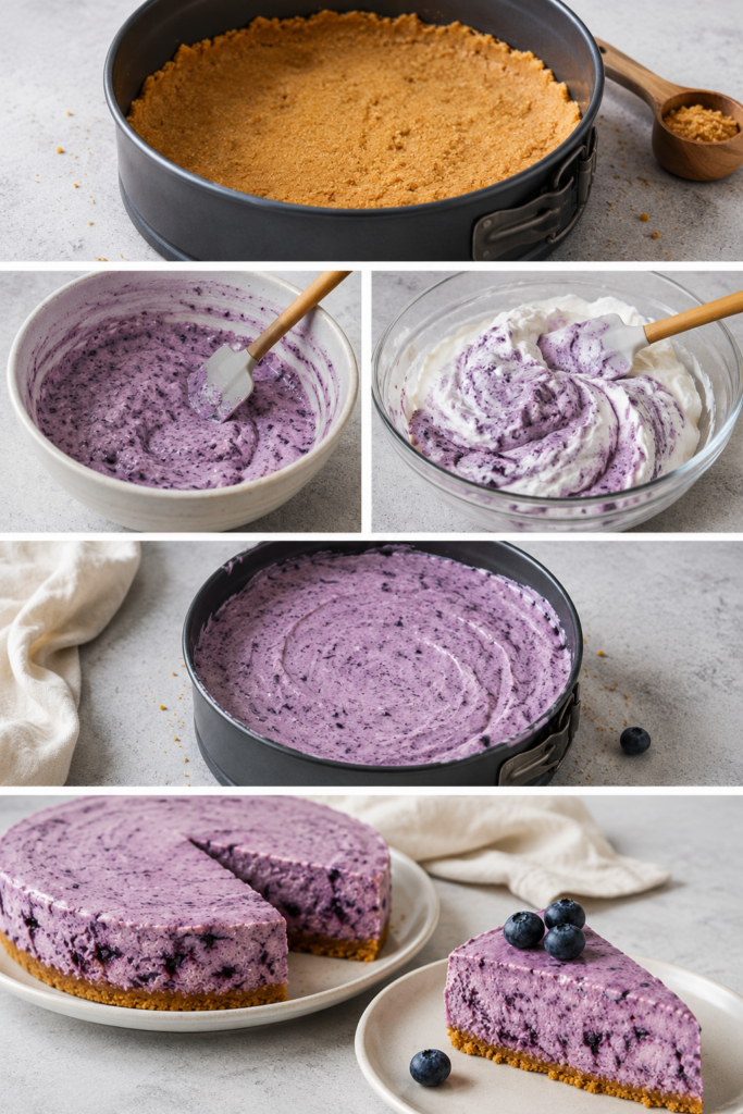 Process of Making Frozen Blueberry Pie - No Bake