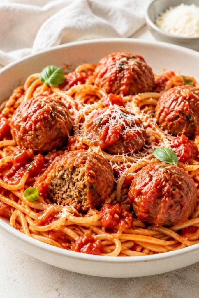 Homemade Spaghetti and Meatballs in a plate