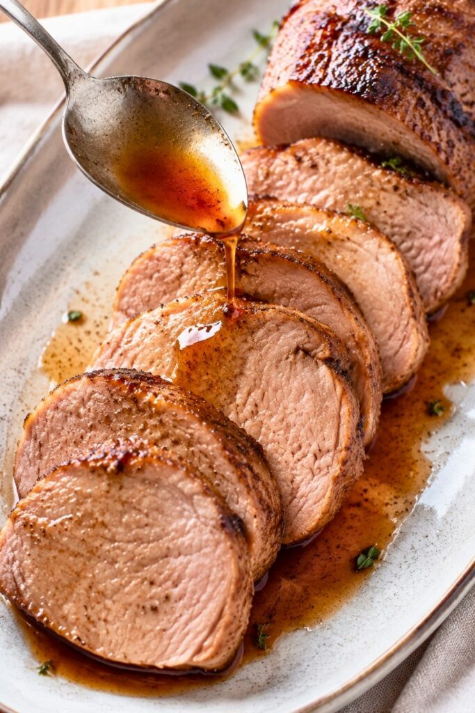 Pork Tenderloin With Balsamic And Thyme on a plate