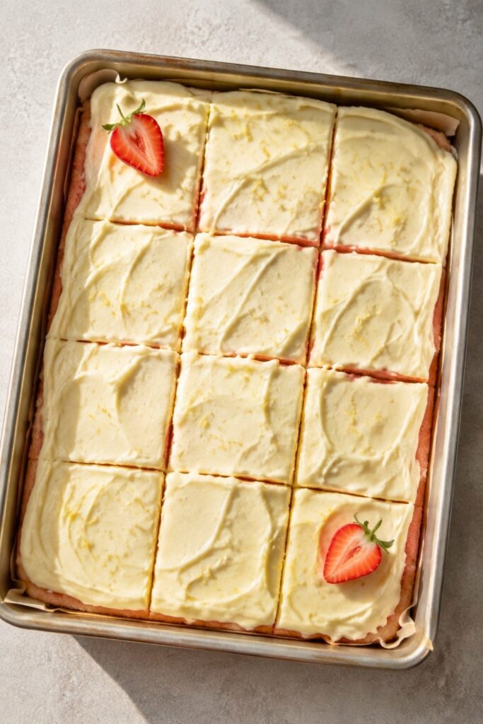 Strawberry Lemonade Cake in a pan