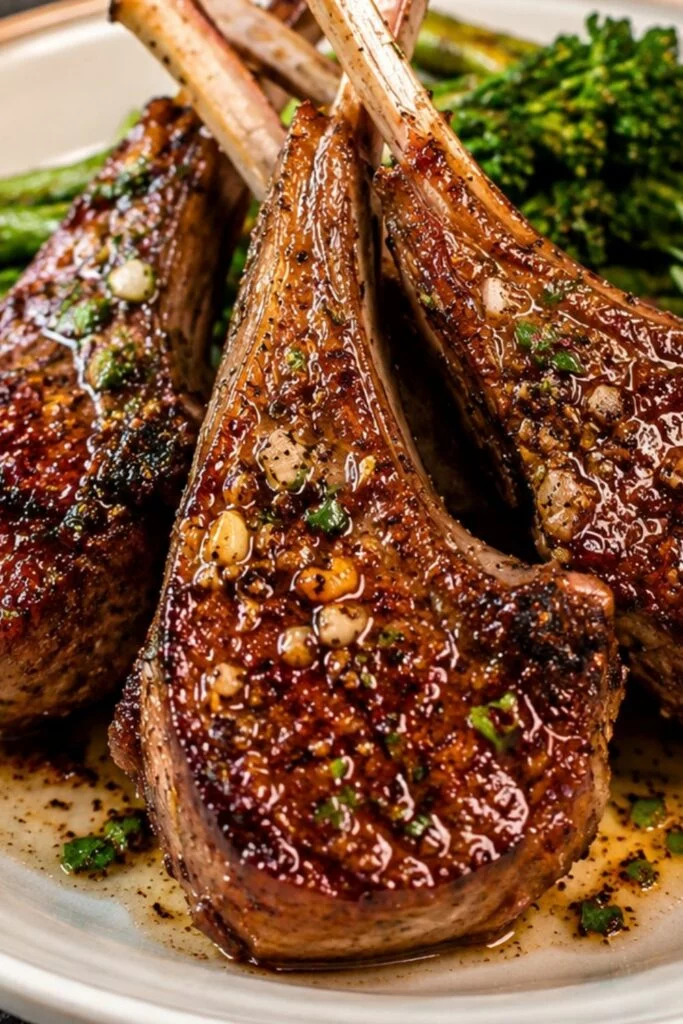 Juicy Garlic Lamb Chops with Herbs arranged on a plate