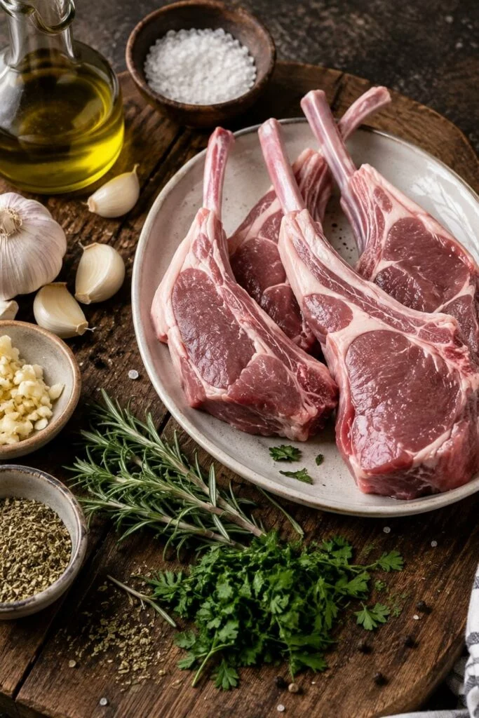 Ingredients for Juicy Garlic Lamb Chops with Herbs