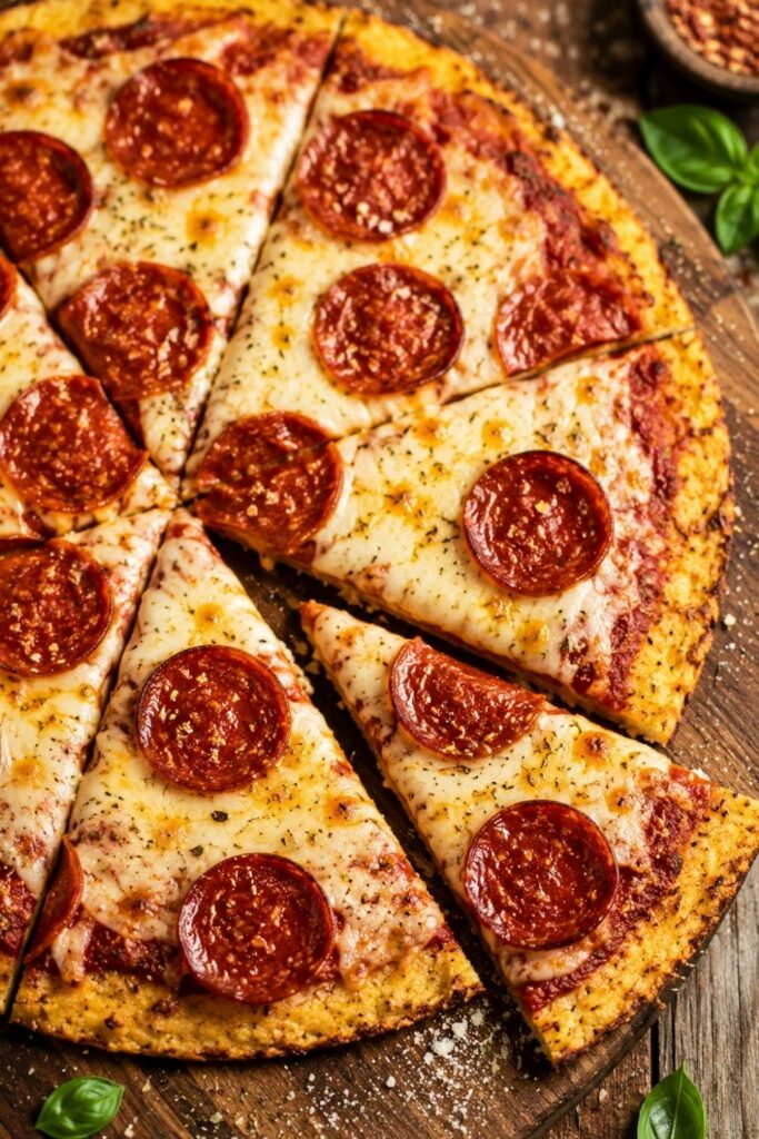 Low-Carb Pepperoni Pizza with Cauliflower Crust