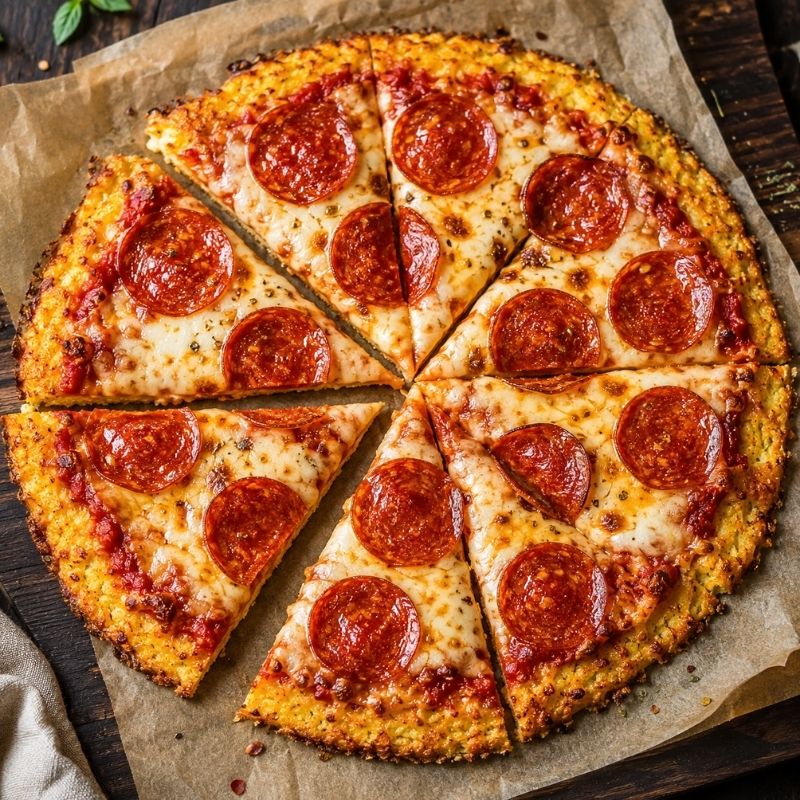 Low-Carb Pepperoni Pizza with Cauliflower Crust
