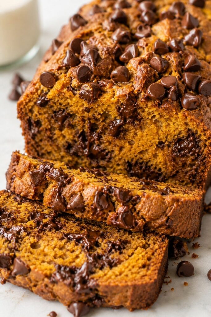 Chocolate Chip Pumpkin Bread sliced