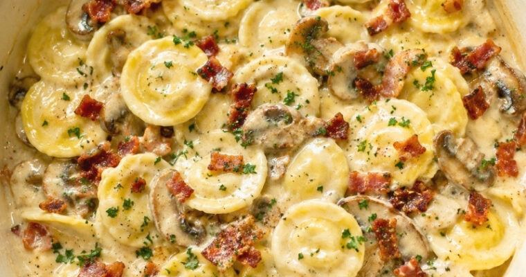 Creamy Ravioli with Mushroom Sauce