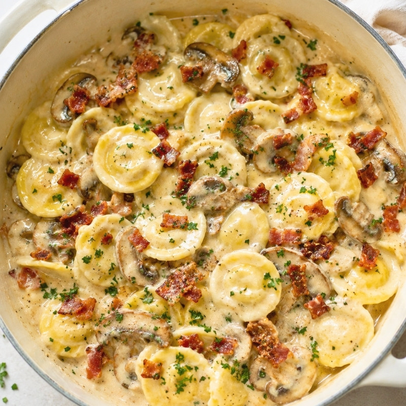 Creamy Ravioli with Mushroom Sauce