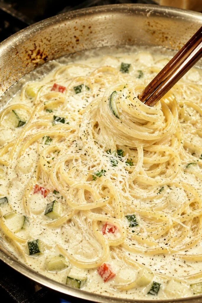 Garlic Parmesan Creamy White Sauce and spaghetti