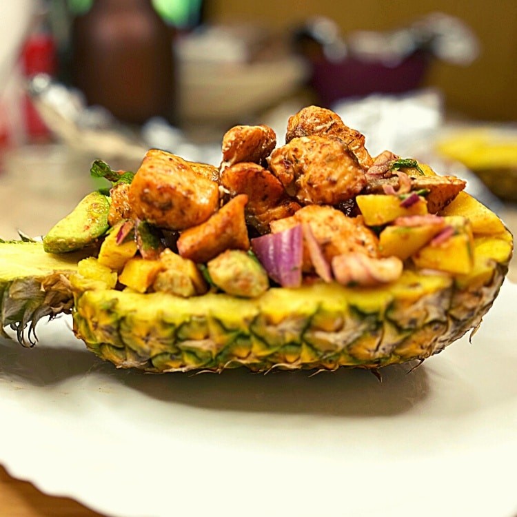 Air-Fryer Salmon Bites in Pineapple Bowl