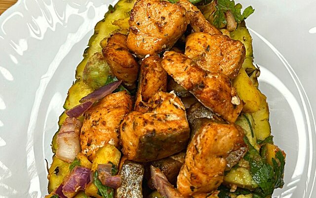 Hawaiian Salmon Bites in Pineapple Bowl Recipe