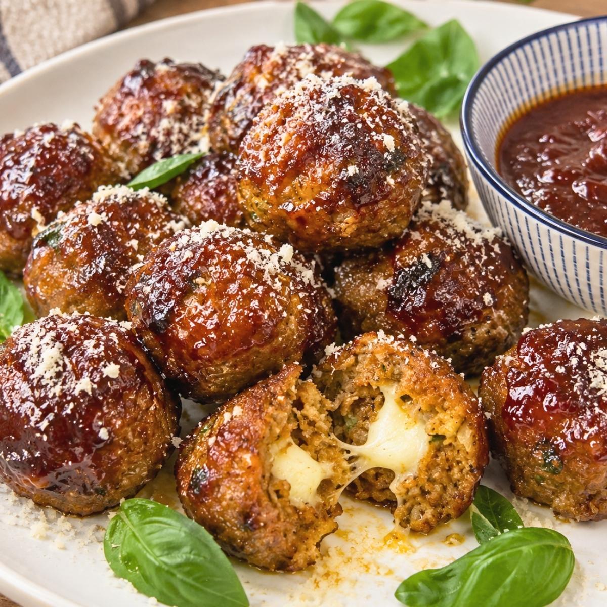 Cheesy Air Fryer Meatballs with BBQ Flavor