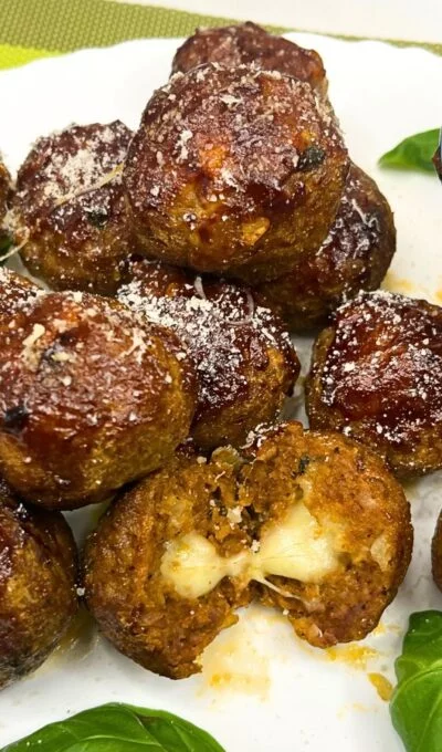 Cheesy Air Fryer Meatballs with BBQ Flavor