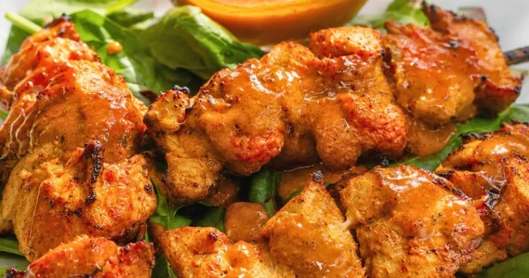 Peri Peri Chicken Skewers with Lemon Butter Sauce (Air Fryer Recipe)