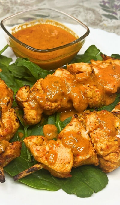 Peri Peri Chicken Skewers with Lemon Butter Sauce (Air Fryer Recipe)