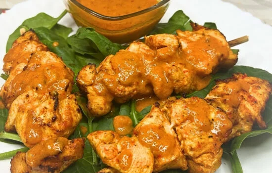 Peri Peri Chicken Skewers with Lemon Butter Sauce (Air Fryer Recipe)