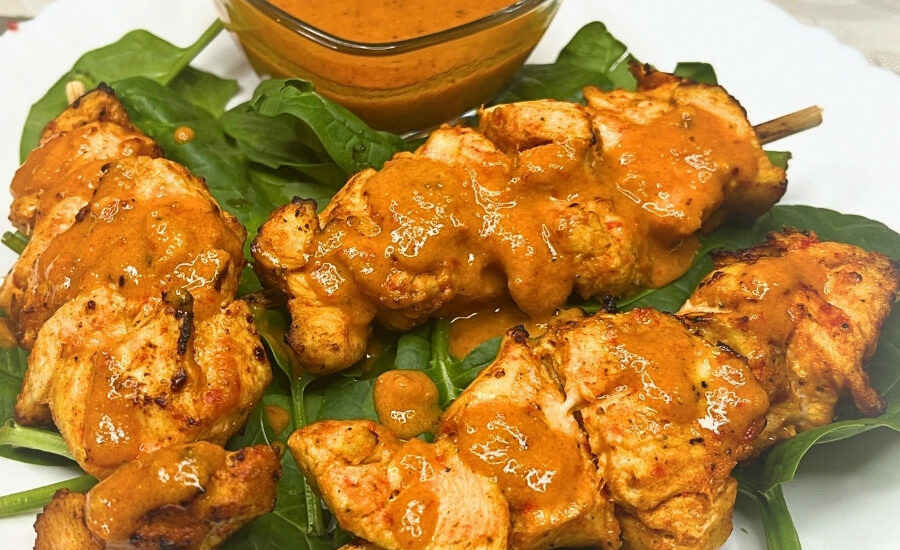 Peri Peri Chicken Skewers with Lemon Butter Sauce (Air Fryer Recipe)