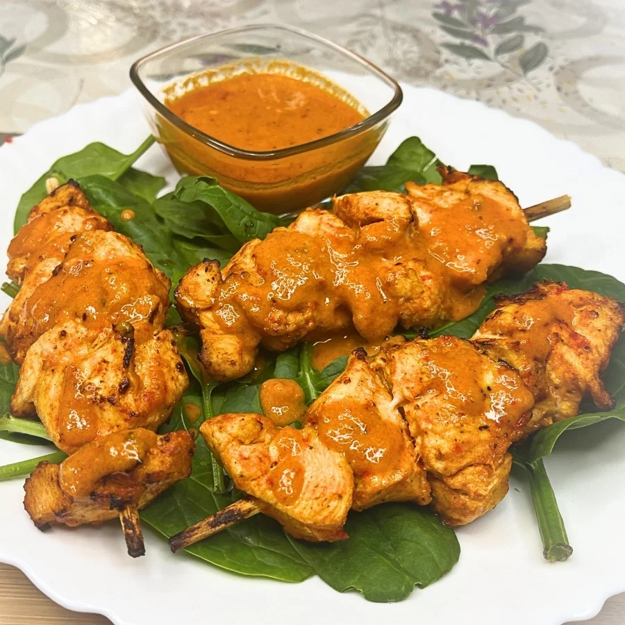 Peri Peri Chicken Skewers with Lemon Butter Sauce (Air Fryer Recipe)