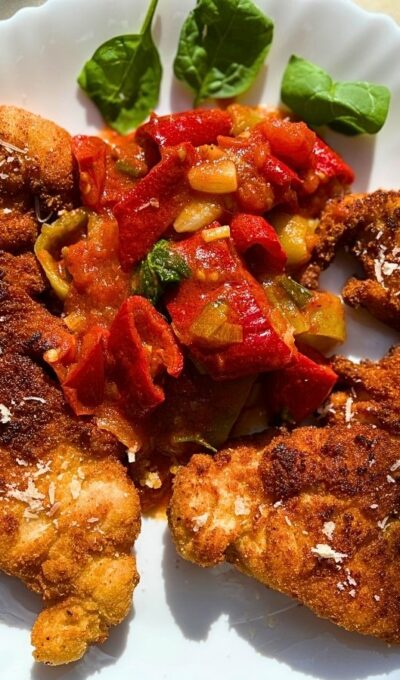 Crispy Parmesan Chicken Cutlets with Melted Tomato Sauce