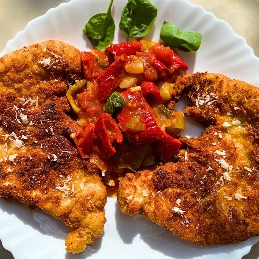 Crispy Parmesan Chicken Cutlets with Melted Tomato Sauce