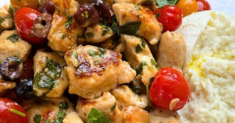 One-Pan Mediterranean Chicken with Tomatoes, Gremolata & Burrata