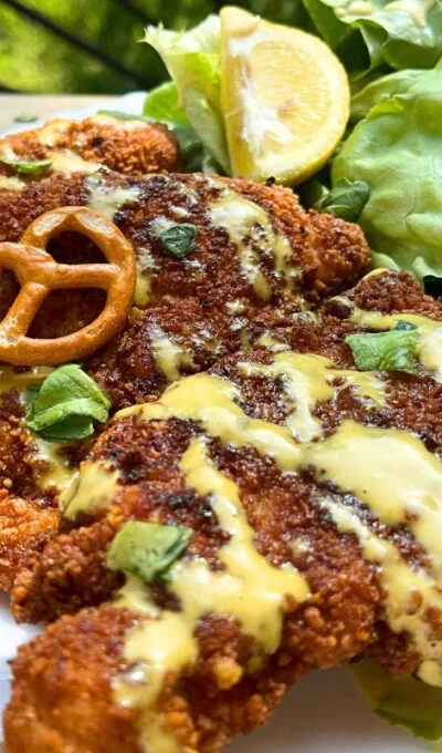 Pretzel-Crusted Chicken with Creamy Honey Mustard Sauce