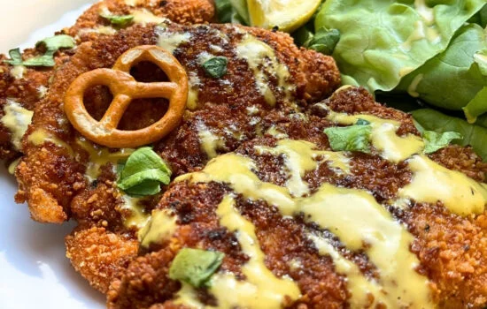 Pretzel-Crusted Chicken with Creamy Honey Mustard Sauce