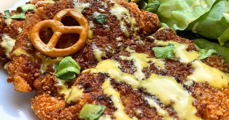 Pretzel-Crusted Chicken with Creamy Honey Mustard Sauce