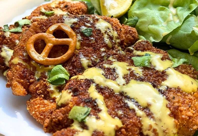 Pretzel-Crusted Chicken with Creamy Honey Mustard Sauce