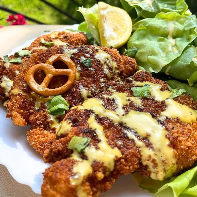 Pretzel-Crusted Chicken with Creamy Honey Mustard Sauce