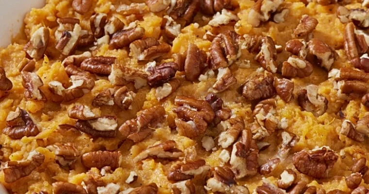 Sweet Potato Casserole with Pecan Crumble and Cranberries