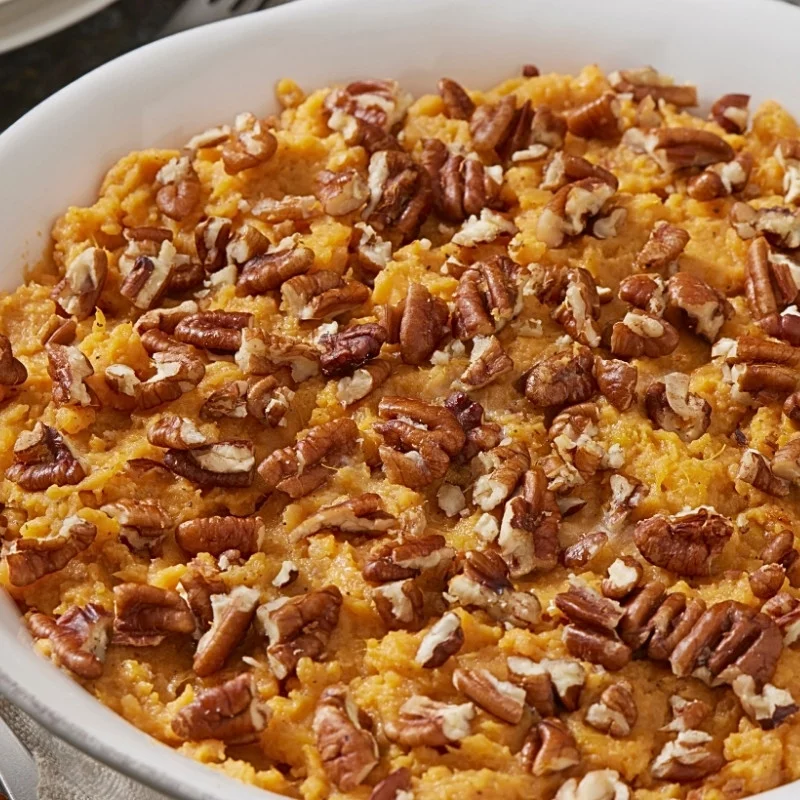 Sweet Potato Casserole with Pecan Crumble and Cranberries