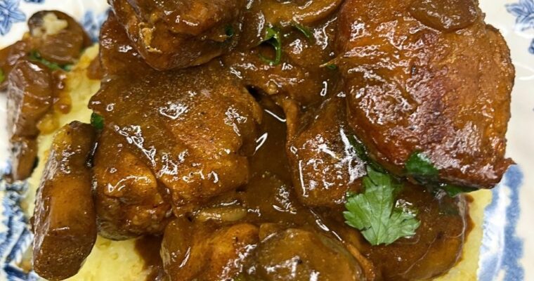 Beer-Braised Pork Medallions with Mushroom Onion Sauce