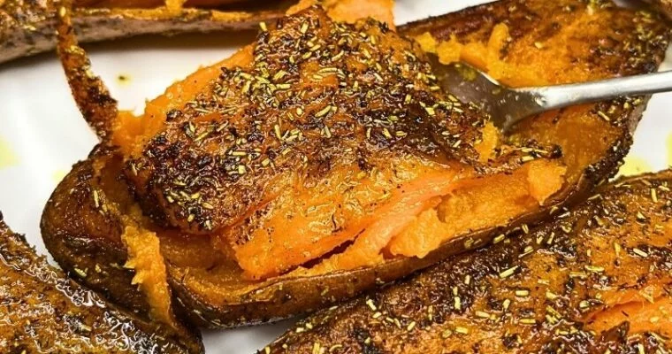 Caramelized Oven Roasted Sweet Potatoes (Rosemary, Thyme & Cinnamon)