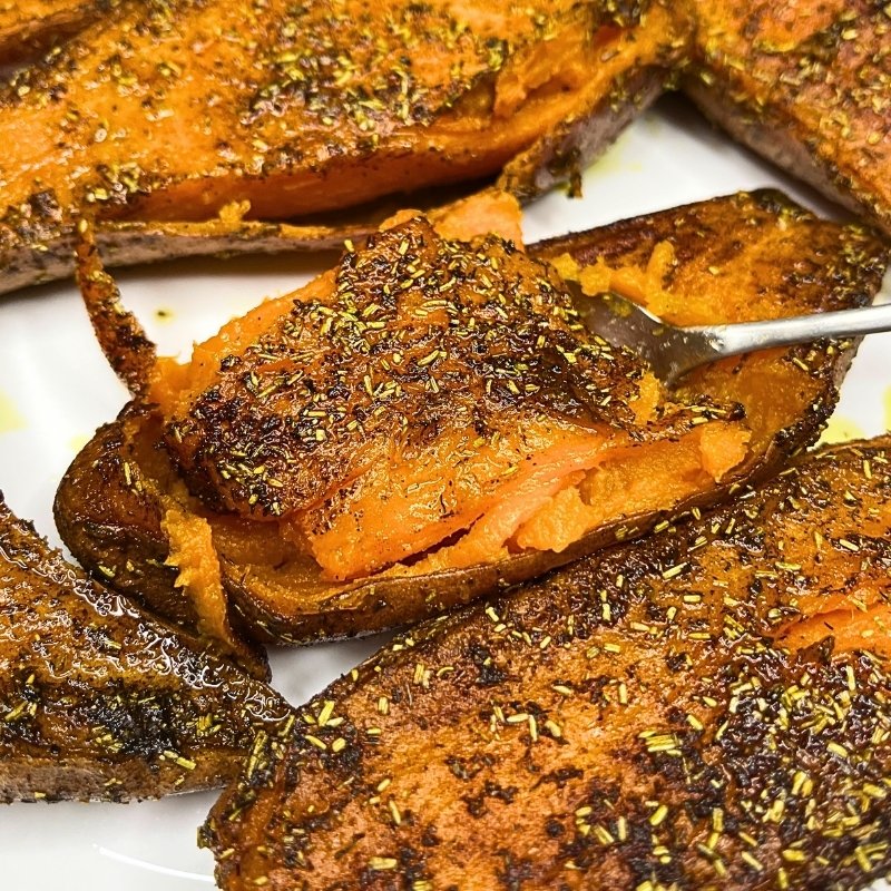 Caramelized Oven Roasted Sweet Potatoes (Rosemary, Thyme & Cinnamon)