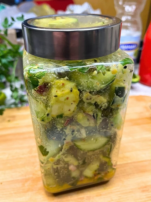 Jar of cucumber and avocado salad