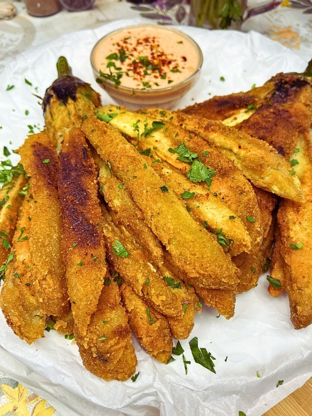 Eggplant Fries With Spicy Mayo (Blooming Eggplant)