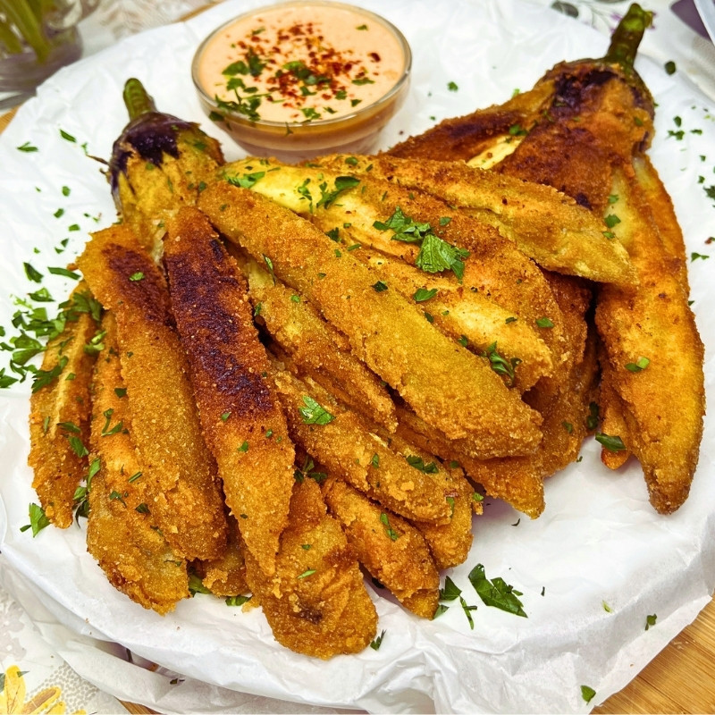 Crispy Eggplant Fries With Spicy Mayo (Blooming Eggplant)