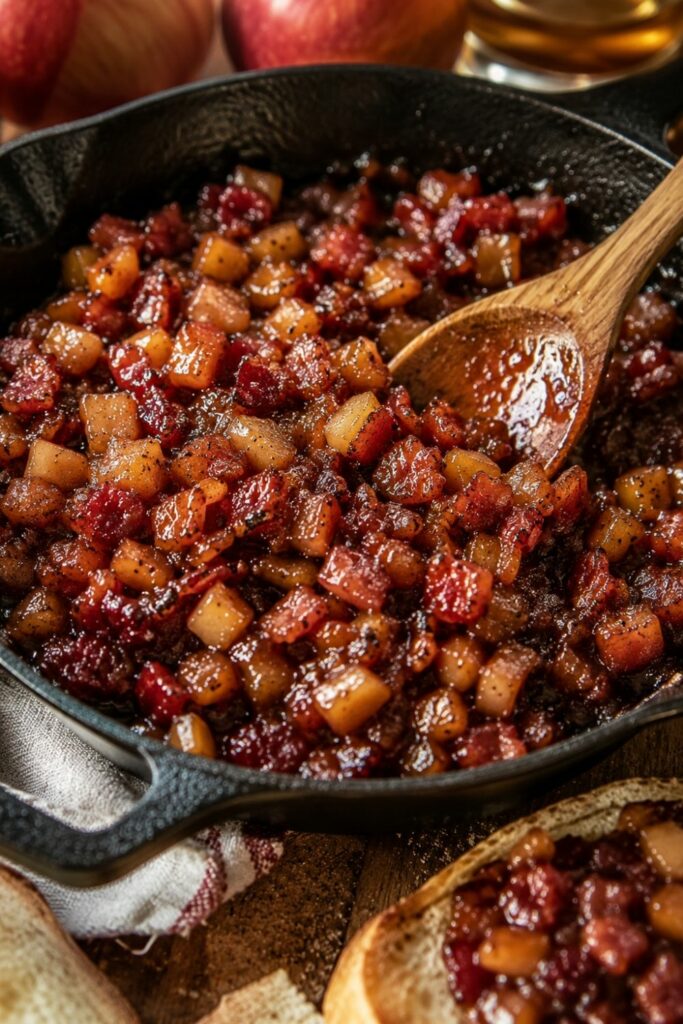 Whiskey Apple Bacon Jam in a skillet