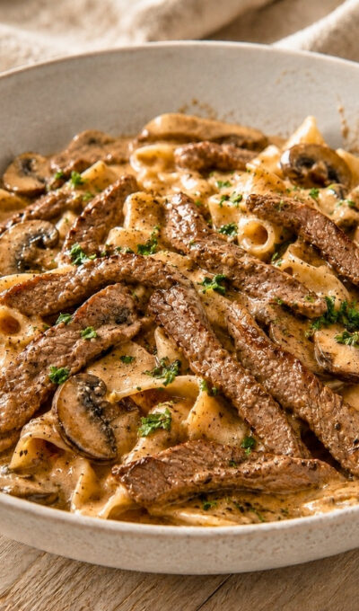 Beef Stroganoff with Mushrooms and Sour Cream