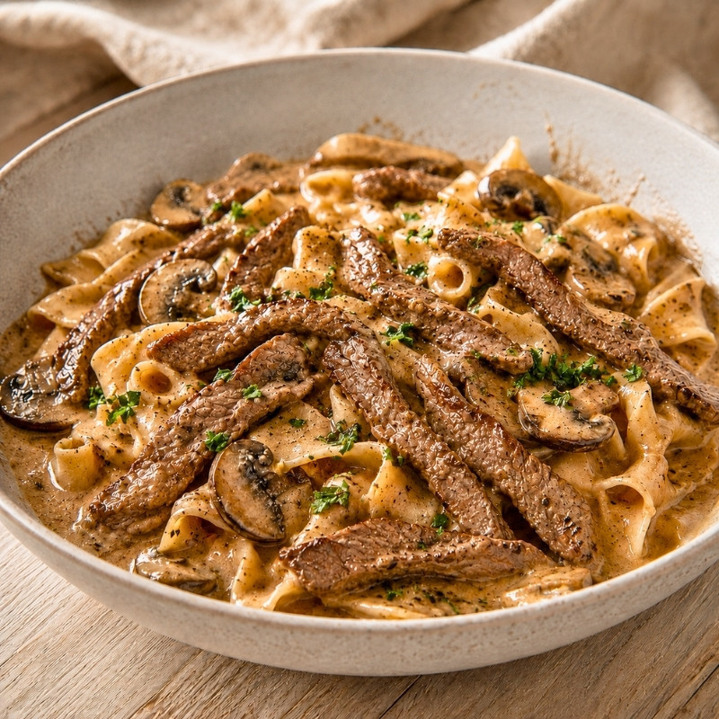 Beef Stroganoff with Mushrooms and Sour Cream