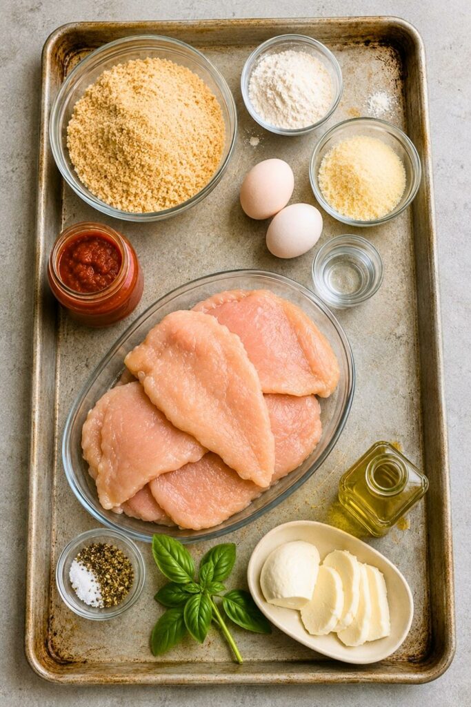 Ingredients for Chicken Parmesan with Marinara and Mozzarella