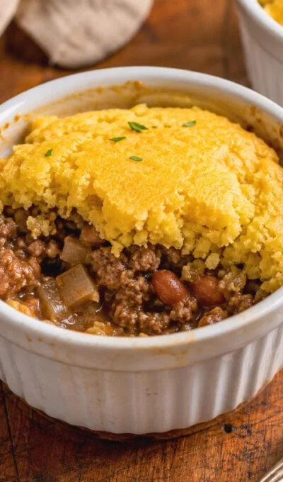 Cornbread Cowboy Casserole with Beef, Beans and Bacon