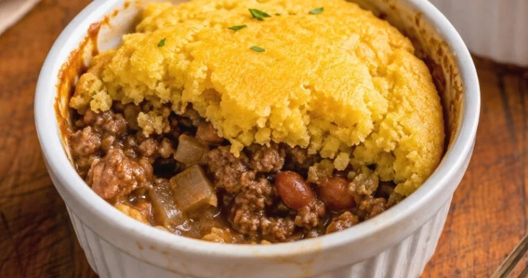 Cornbread Cowboy Casserole with Beef, Beans and Bacon
