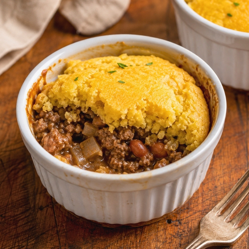 Cornbread Cowboy Casserole with Beef, Beans and Bacon