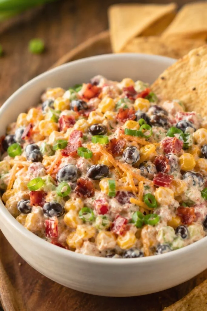 Creamy Cowboy Corn Dip with Bacon and Black Beans