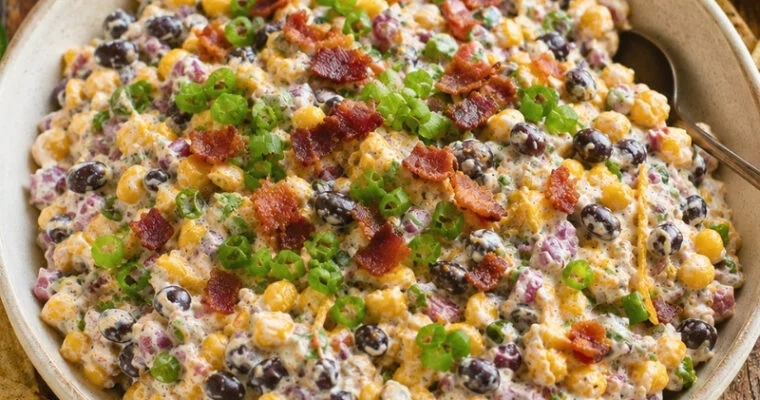 Creamy Cowboy Corn Dip with Bacon and Black Beans